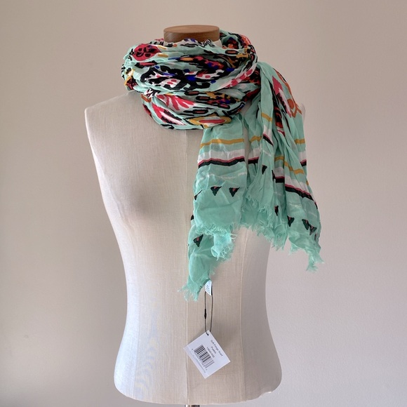 Vera Bradley soft fringe scarf Pueblo 💯 viscose multi color Aztec mint green - Picture 10 of 17